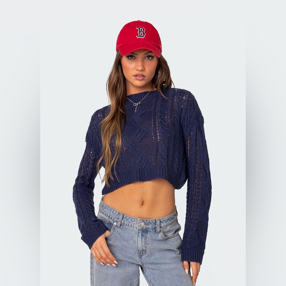 Edikted‎ Gabrielle Cropped Cable Knit Sweater
